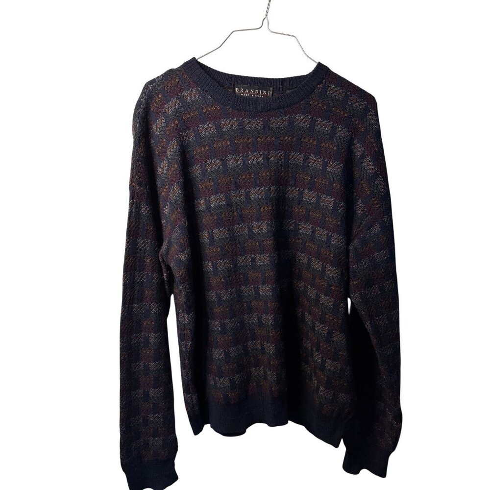 VTG‎ Brandini Merino Wool Sweater Mens Large Geometric Pullover Layering Winter